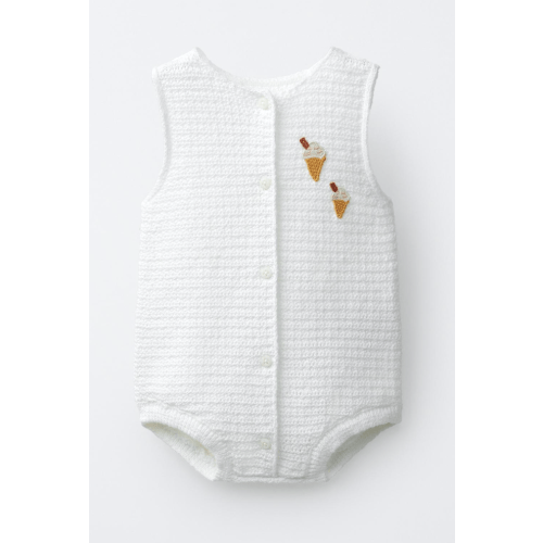 EMBROIDERED ICE CREAM KNIT ROMPER