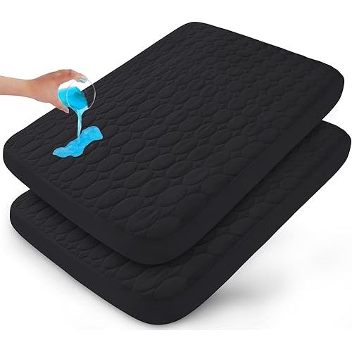 Pack and Play Sheets Fitted Quilted Waterproof Protector, 2 Pack Pad Covers