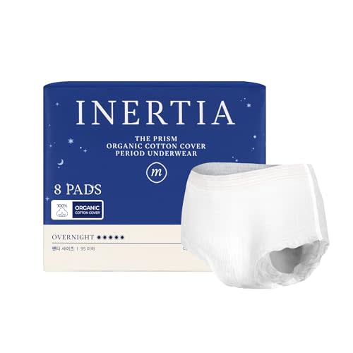 INERTIA Overnight Disposable Underwear – 100% Organic Cotton Cover with Dual Leak Locker Protection | Secure & Comfortable Fit, Unscented, Hypoallergenic, Postpartum Essentials (Size M, 8 Count)