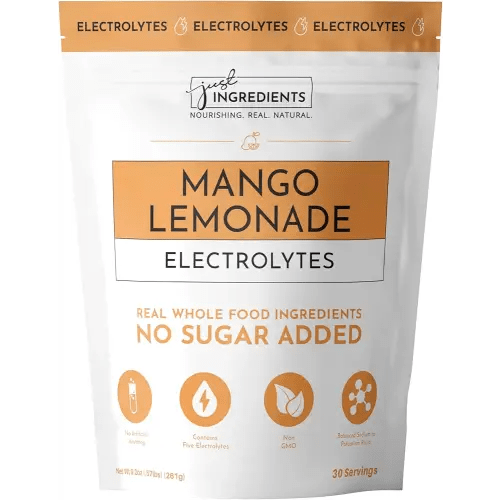 JUST INGREDIENTS Mango Lemonade Electrolyte Drink Mix - Coconut Water, Sea Salt, Trace Minerals - 30 Servings