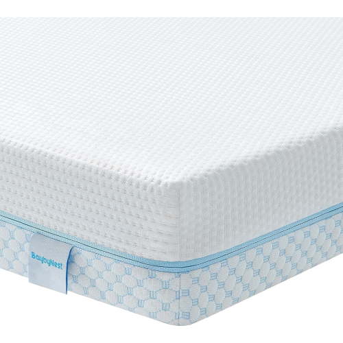 BaybyNest Mini Crib Mattress 38"x24"x4" Portable Dual Sided Playard (Firm & Plush) - Gel-Infused Memory Foam, Breathable Cooling Cover - CertiPUR-US Certified (Blue & White)