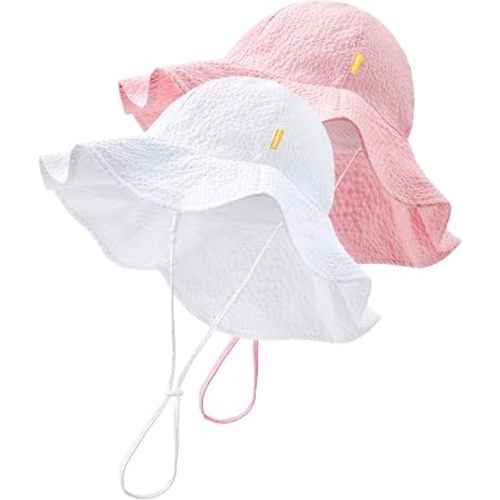 HONGTEYA Baby Sun Hat Wide Brim Adjustable Toddler Beach Bucket Hat