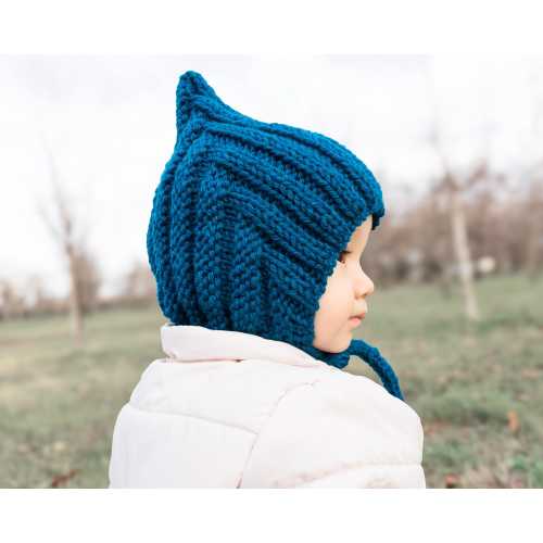 Hand-Knit Wool Elf Pixie Hat: Baby Bonnet & Cowl Set