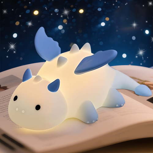 Dragon Night Light, Cute Dragon Lamp with 8 Color Lights, Soft Silicone Kids Nursery Nightlight LED Touch Light, Kids Bedroom Decor, Rechargeable Pat Light for Bedrooms/Living Room/Gift(Blue)