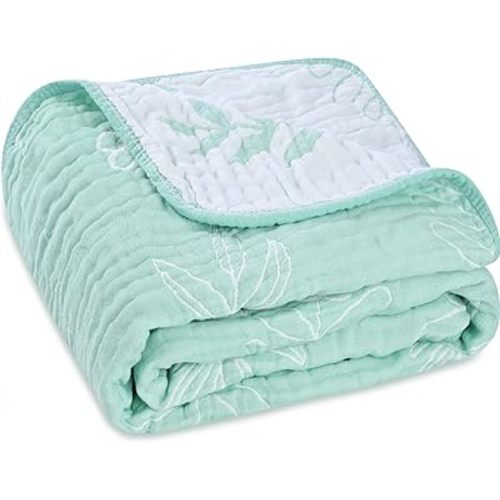 Ultra-Soft Muslin Baby Blanket - Premium Blend Swaddle & Crib, 43x43 (Leaf Floral)