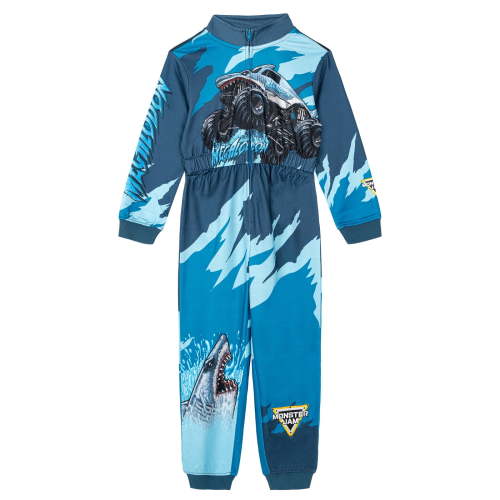 Monster Jam Megalodon French Terry Racing Zip Up Coverall Toddler to Big Kid
