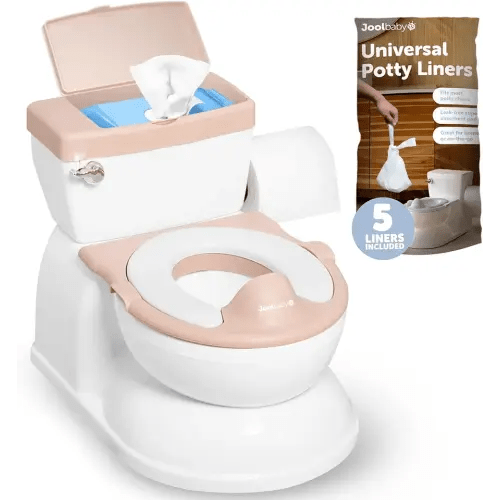 Real Feel 2-in-1 Potty with Wipes Storage, Flushing Sounds & Disposable Liners - Realistic Toilet - Easy to Clean & Assemble - Jool Baby (Pink)