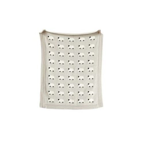 Storied Home Soft Cotton Knit Blanket with Decorative Sheep Design, Grey