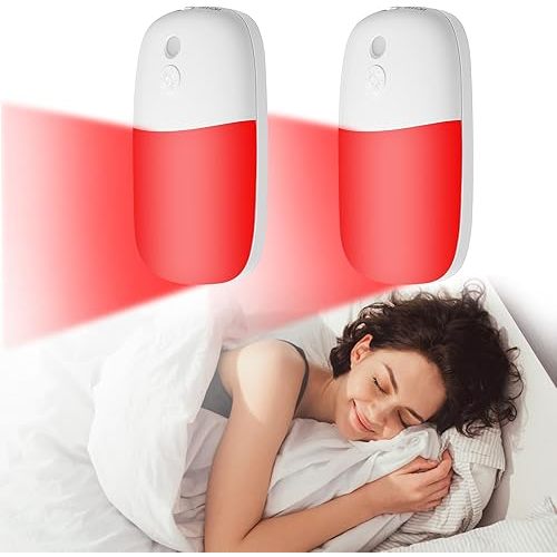 670nm Red Light Night Light Dimmable Red Night Light Brightness Adjustable Red Night Lights Plug into Wall with Auto On/Off Light Sensor for Bedroom, 2 Pack
