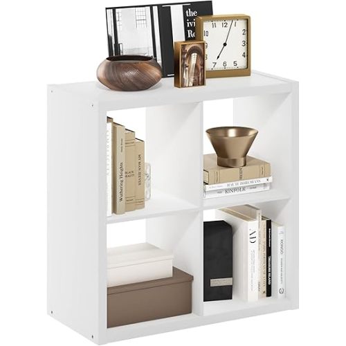 Furinno Cubicle Open Back Decorative Cube Storage Organizer, 4-Cube, White