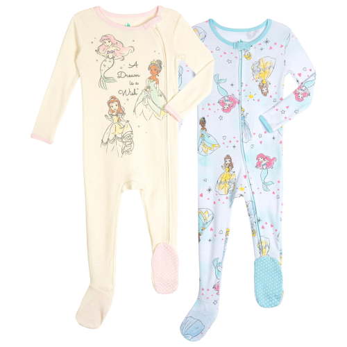 Disney Princess Newborn Baby Girls' 2 Pack Long Sleeve Sleep N' Play Coveralls