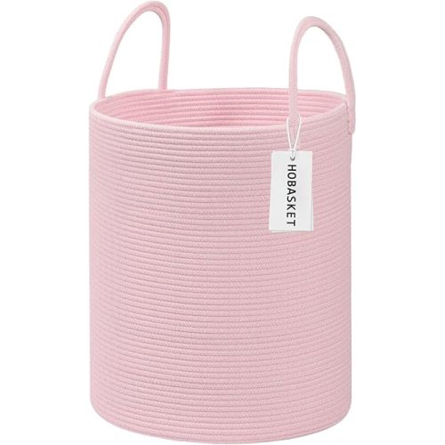 Cotton Rope Laundry Basket Hamper for Girls Kids Baby Nursery Hamper Bin Woven Blanket Basket for Living Room cute baby laundry basket Storage Basket for Nursery Toy Storage Bin&Box(Pink)