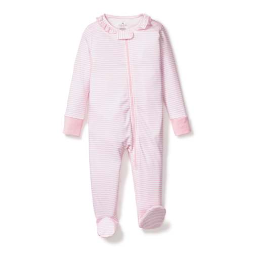 Baby's Pima Ruffle Collar Romper in Pink Stripe