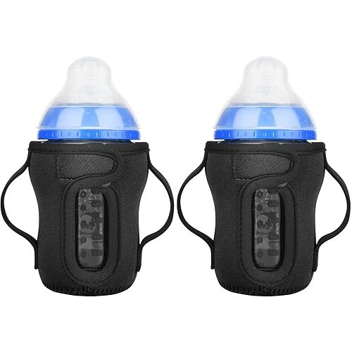 Beautyflier Glass Baby Bottle Sleeve Covers for 9oz Nature Baby Bottles with Dual Handle, 3.8mm Thicken Heat and Cold Retention Baby Bottle Sleeve (2 Black)