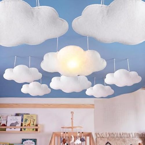 Tingjoo 10 Pcs Clouds for Room Ceiling White 3D Felt Hanging Cloud Decoration Artificial Fake Clouds Ornament for Baby Shower Birthday Party Wedding Baby Nursery Room Stage Show Props