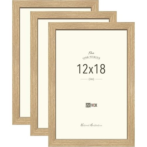VCK 12x18 Poster Picture Frame Set of 3 - Beige Oak, Natural Solid Wood Frames with Polished Plexiglass