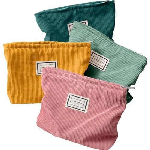 4 Pcs Velvet Corduroy Makeup Bag, 10x7x2'', Retro Color
