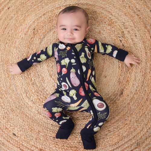 veggies Baby Bamboo Zipper Romper Pajamas–Unisex Toddler Sleepwear–Gender Neutral Baby Outfit–Newborn shower Gift–girl Day Nightwear