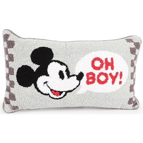 Jay Franco Needlepoint Decorative Pillow – 15 Inch Kids Ultra-Soft Stuffed Plushie & Cozy Throw Pillow, Official Licensed Product, Gray - Mickey Mouse