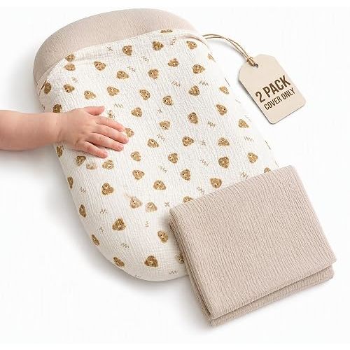 2 Pack Muslin Baby Lounger Covers, Covers Only, 35.5" x 20"
