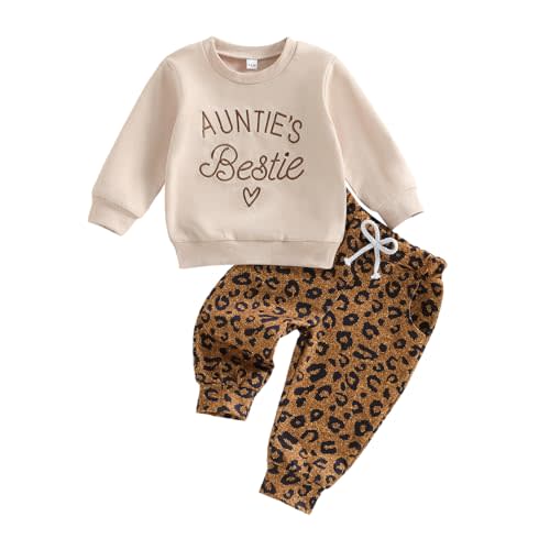 Aunties Bestie Baby Clothes Baby Girl Aunt Saying Letter Sweatshirt Pullover Floral Long Pants Headband 3Pcs Outfit