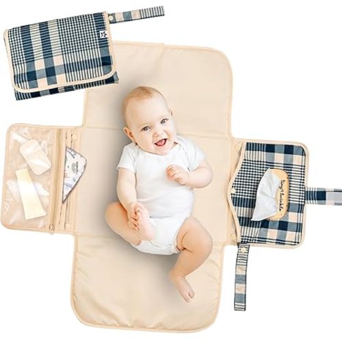 Tiny Twinkle Portable Diaper Changing Pad | Waterproof, Wipeable & Compact Baby Changing Pad for Travel | Smart Wipes Pocket & Organized Storage| Newborn Shower Gift (Retro Stripes)