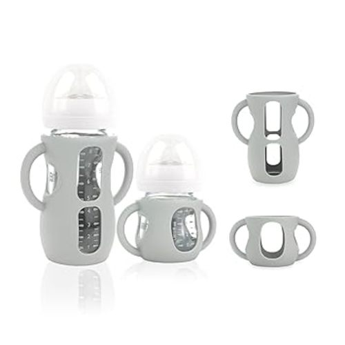 2-Pack Silicone Sleeves for Philips Avent Glass Bottles, BPA-Free Drop-Resistant Baby Bottle Sleeves with Handles, Compatible with Philips Avent Natural Glass Baby Bottles (4 & 8 oz)