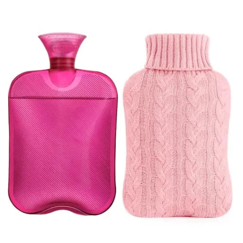 samply Hot Water Bottle with Knitted Cover, 2L Hot Water Bag for Hot and Cold Compress, Hand Feet Warmer, Ideal for Menstrual Cramps, Neck and Shoulder Pain Relief, Pink