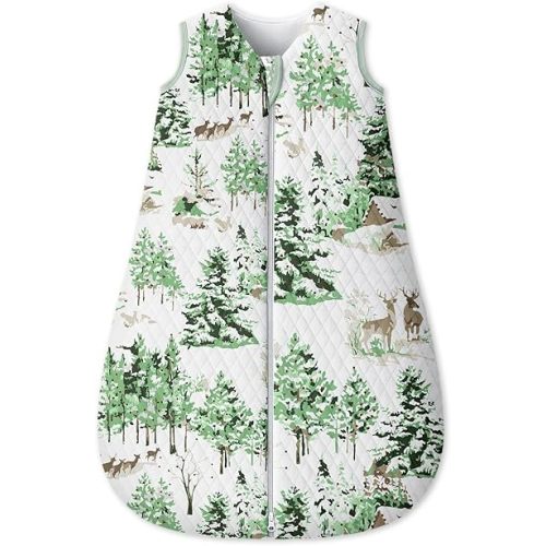 Baby Sleep Sack 0-6 Months 1.5 Tog Baby Wearable Blanket 100% Cotton Fabric Warm Sleeping sack with 2-Way Zipper Quilted for Infant Newborn Tog Green Pine