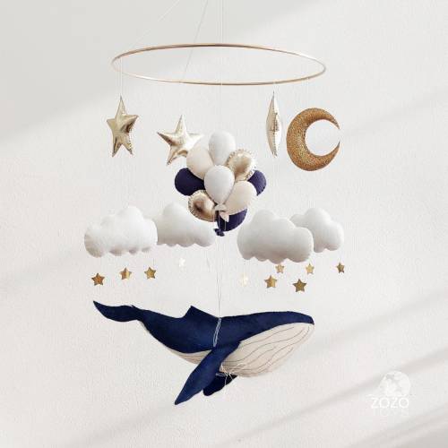 Whale Baby Mobile with Balloons