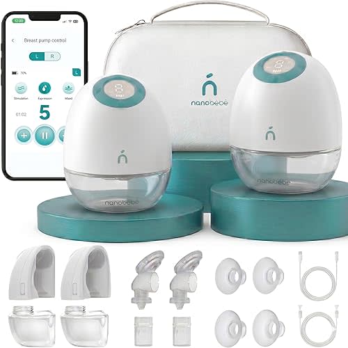 Nanobebe Wearable Breast Pump Hands Free Wireless Electric Breast Pump Smart App Controlled Pump Quiet Portable Multiple Modes, 2-Pack