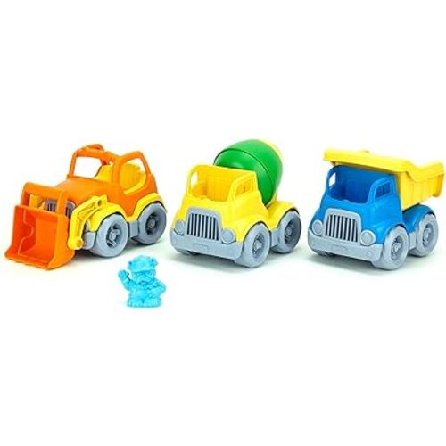 Green Toys Construction Vehicle Includes Scooper, Dumper, Mixer, 1 Character- 3 Pack - 4C