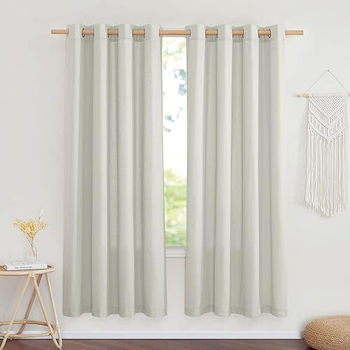 NICETOWN Linen Textured Gray Curtains 72 inches Long, Grommet Bedroom Curtains Privacy Added with Light Filtering Flax Window Treatments for Living Room, W55 x L72, 2 Panels