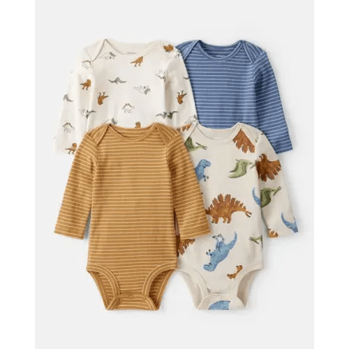 Baby Boy 4-Pack Dinosaur Print Cotton Long-Sleeve Multipack Bodysuits | Carter's