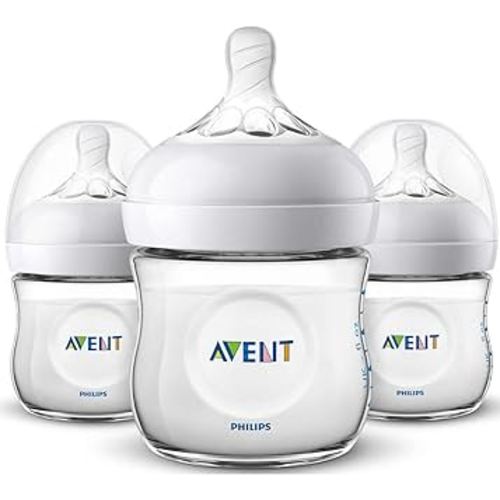 Philips AVENT Natural Baby Bottle, SCF010/37, Clear, 4 Ounce (Pack of 3)