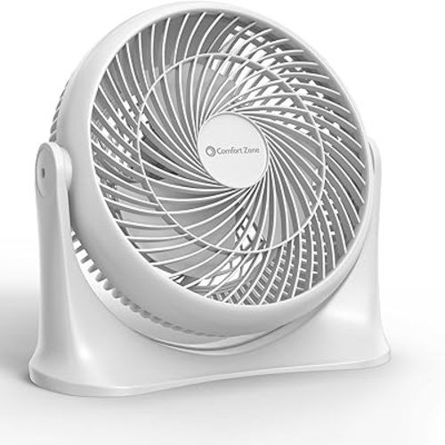 Comfort Zone 11-Inch High-Velocity Tabletop Air Circulator Fan – Quiet 3-Speed Personal Turbo Fan with 90° Adjustable Tilt & Carry Handle – Compact Desk Fan for Home, Office, or Bedroom – White