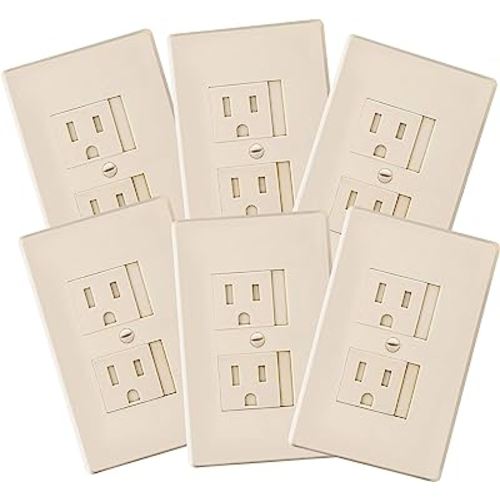 6-Pack Self-Closing Babyproof Outlet Covers - an Alternative to Wall Socket Plugs for Child Proofing Standard Outlets (1 Screw), Beige