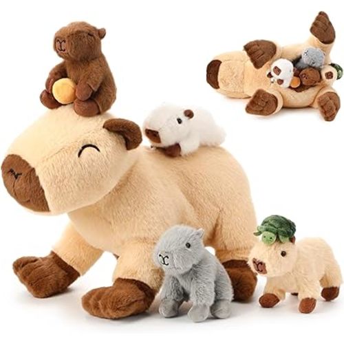 5-in-1 Capybara Stuffed Animals with Babies Inside, 15.75'' Capybara Mommy with 4 Cute Babies Set, Plush Pillow for Girls Boys Birthday Valentines Gifts(Standing)