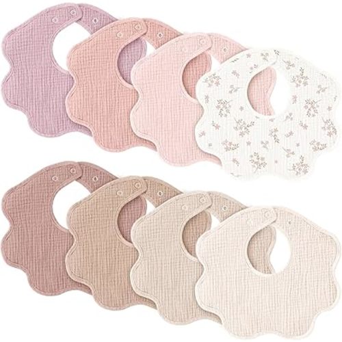 Konssy Muslin Baby Bibs 8 Pack, 100% Cotton Absorbent Bandana Drool Bibs for Teething and Drooling for Unisex Boys and Girls