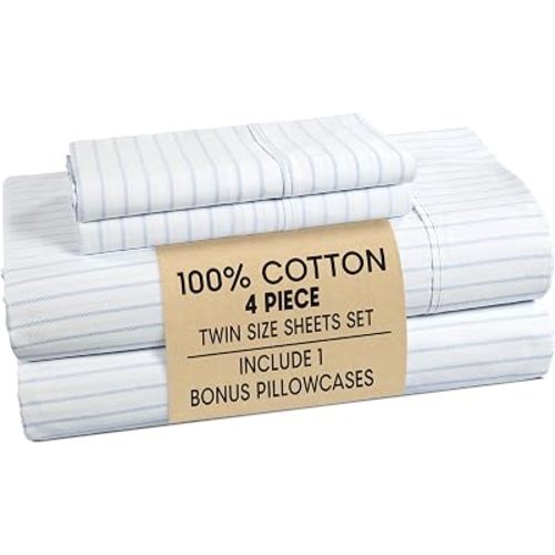 Casa Platino Twin Size Bed Sheets– Crisp & Cool Percale Weave 100% Cotton Bed Sheets Twin Size with 2 Pillowcases, 15" Deep Pocket Fitted Sheet, Long-Lasting for Cozy Sleep in All Seasons – Skylure