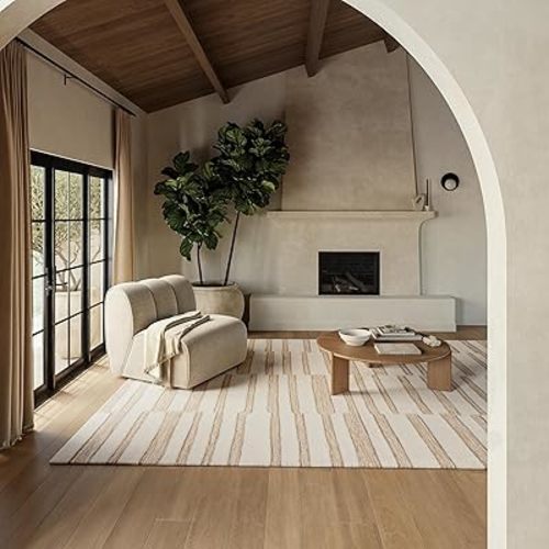 Rugs USA X Frenshe Interiors by Ashley Tisdale Maui Broken Stripe New Zealand Wool Area Rug, 8x10, Ivory
