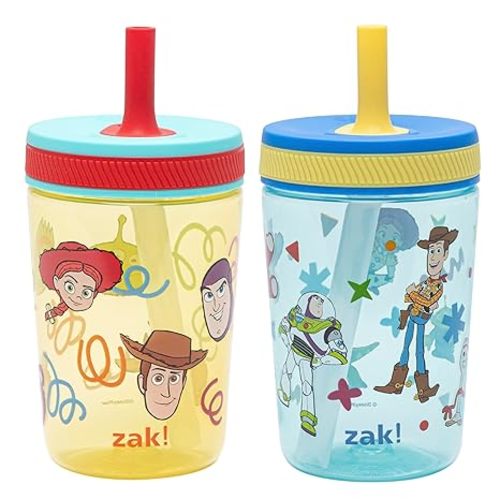 Zak Designs Disney Pixar Toy Story Kelso Toddler Tumblers For Travel or At Home, 15oz 2-Pack Durable Plastic Sippy Cups With Leak-Proof Design is Perfect For Kids (Woody, Buzz & Friends)