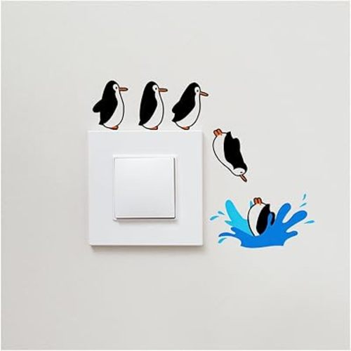 6 Pack Cute Penguin Light Switch Wall Stickers, Cartoon Waterproof Self Adhesive Removable Switch Decals, Funny Animal Wall Decor for Kids Bedroom, Nursery, Bathroom, Living Room, Home DIY Decoration
