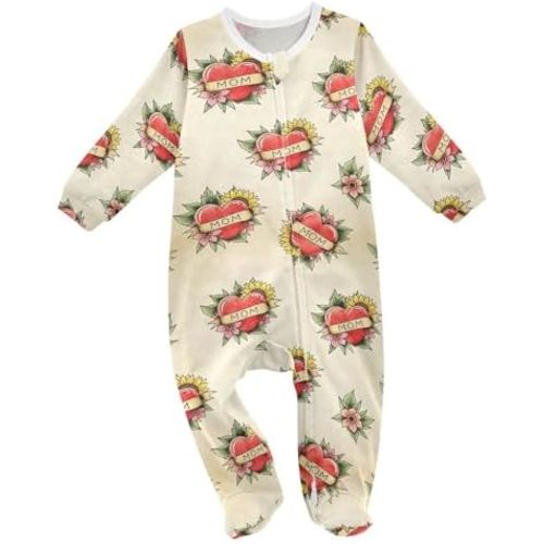 Baby Onesie Long Sleeve Romper Cotton One Piece Footies Heart Mom Flowers Tattoo Jumpsuits Sets 0-24M
