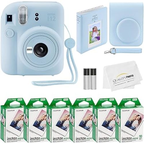 Fujifilm Instax Mini 12 Instant Camera + 60 Photo Prints + Quality Photo Value Bundle, Case, Decoration Stickers, Frames, Photo Album, (Pastel Blue)
