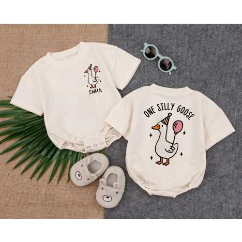 One Silly Goose Bubble Romper, Custom Name Baby Bodysuit, Birthday Baby Gift, Newborn For Boys Girls, Newborn Outfit, Baby Shower Gift