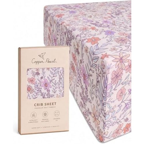 Premium Knit Baby Crib Sheets for Boys and Girls by Copper Pearl: Breathable and Soft, Fitted Crib Sheets for Standard Baby Mattresses, Crib Sheet for Registry or Shower Gift, Flora