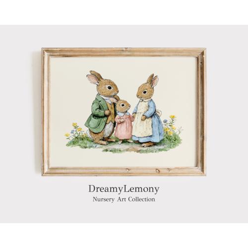 Rabbit Family Print, Bunny Nursery Art, Girls Nursery Decor, Nursery Wall Art, Baby Shower Gift, Farmhouse Nursery Art, Rabbit Nursery Art