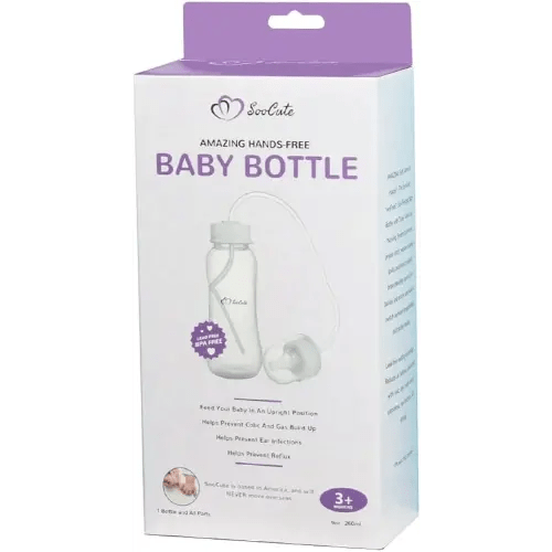 Hands-Free Baby Bottle - Anti-Colic Nursing System 9 oz Baby Bottle with Fast Flow Nipple/Teat 3m+ with Tube Straw Feeding System for Toddler 1 Year+ (1 Bottle - Soo Cute)