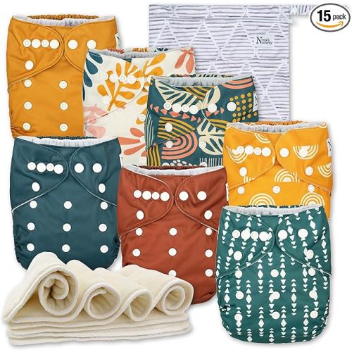 Nora's Nursery Cloth Diapers 7 Pack with 7 Inserts & 1 Wet Bag - Waterproof Cover, Washable, Reusable & One Size Adjustable Pocket Diapers for Newborns and Toddlers - The Keys